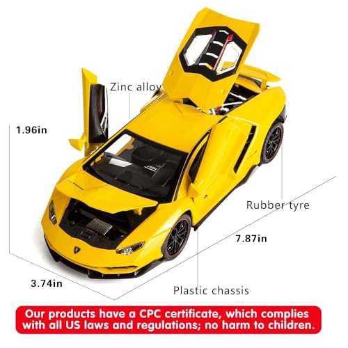 Image of 1:24 Lamborghini LP770 Die-Cast Alloy Sports Yellow Car Model - Metal Pull Back Toy Car