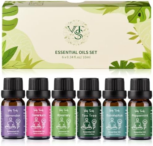 VTS Essential Oils Set (6 x 10ml) - Lavender, Peppermint, Eucalyp...