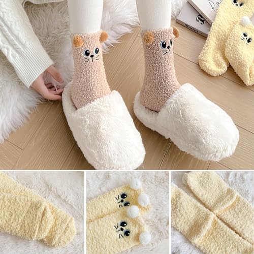 Fuzzy Socks 6 Pairs Womens Winter Warm Cute Cat Thick Home Socks Fluffy Socks Cozy Crew Thermal Cabin Floor Socks4