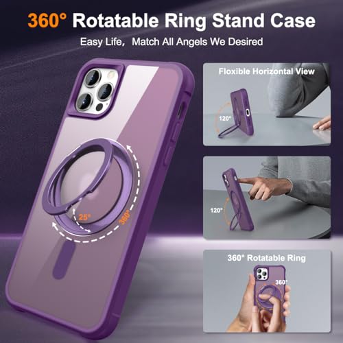 Image of Compatible with iPhone 12 /12 Pro Case with Stand 6.1 inch,Purple | Matte Translucent Phone Case for iPhone 12 /12 Pro,360 Magnetic Ring Stand,Compatible Mag-Safe,Military Grade Protection