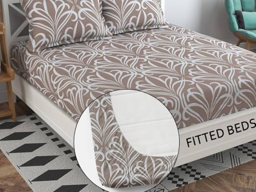 Image of Glace Cotton 160TC Prime Collection King Size Elastic Fitted Double Bedsheet with 2 Pillow Covers - (Brown4)