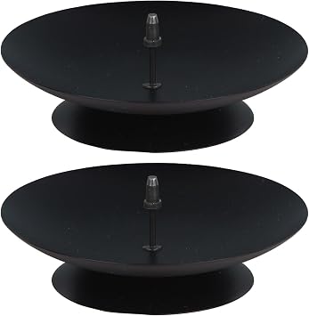 Pillar Candle Holder with Safety Spike, Set of 2, 3.5 Inch Metal Candle Plate, Pillar Candle Holders, Black Candle Stand