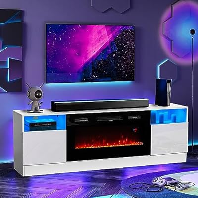 Jolydale TV Stand with Fireplace, LED Display Entertainment Center?Modern TV Stand for TVs Up to 80 Inch,White