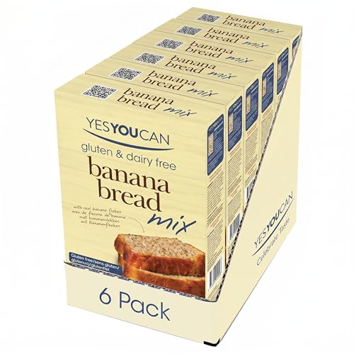 YES YOU CAN Banana Bread Mix Gluten Free Dairy Free Egg Free Vegan 6 x 400 g Soft Moist Homemade Style Banana Bread with Natural Banana Flakes Cinnamon