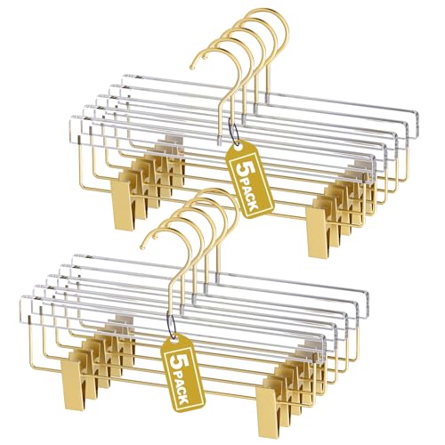 Acrylic Gold Pants Hangers with Adjustable Clips 10 Pack, Non-Slip Skirt Hanger for Women, Heavy Duty Space-Saving Clothes Organizer for Trousers, Coats, Jeans, Adults & Kids