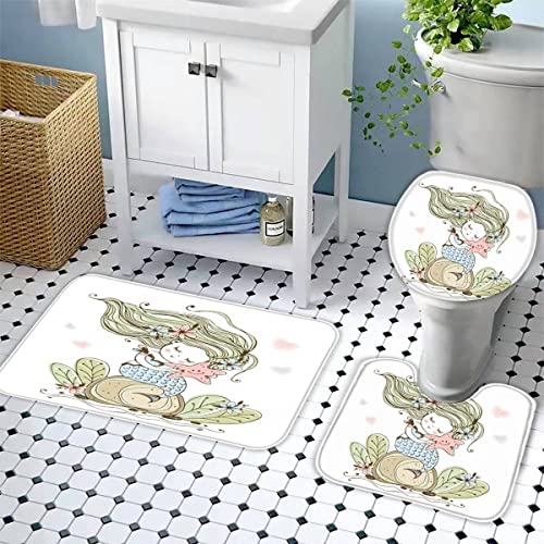 Badezimmer Badematte 3 Teilig Set Meerjungfrau rutschfest Badteppiche Saugfähig Memory Foam Badezimmermatte Weich WC… – Bild 5