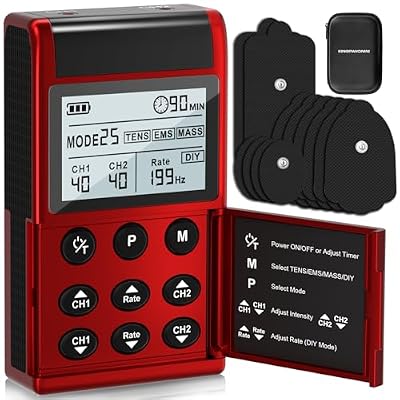 KingPavonini 4-IN-1 TENS Unit Muscle Stimulator, DIY & TENS & EMS & MASS, Dual-Channel 40 Intensities TENS Machine, Muscle Stimulator for Pain Relief Therapy Sciatica Back Pain, 12 Pads (Model: B2501)