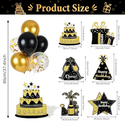 Image of 6 Sets Birthday Balloon Stand Kit for Table Happy Birthday Black Gold Balloon Centerpiece Decor Black and Gold Balloon Stand Kit for 40th 50th 60th 70th Birthday Party Decoration