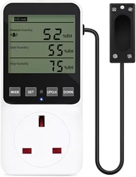 Humidity Controller Outlet 230V 13A Digital Thermostat Humidity Sensor 20-95% UK Plug