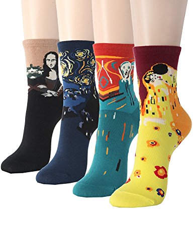 BALMOA Women Socks Gift - Animal Cat Dog Art Animation Character | Gifts for Socks Women (Art - Art Pattern#1 4pcs)
