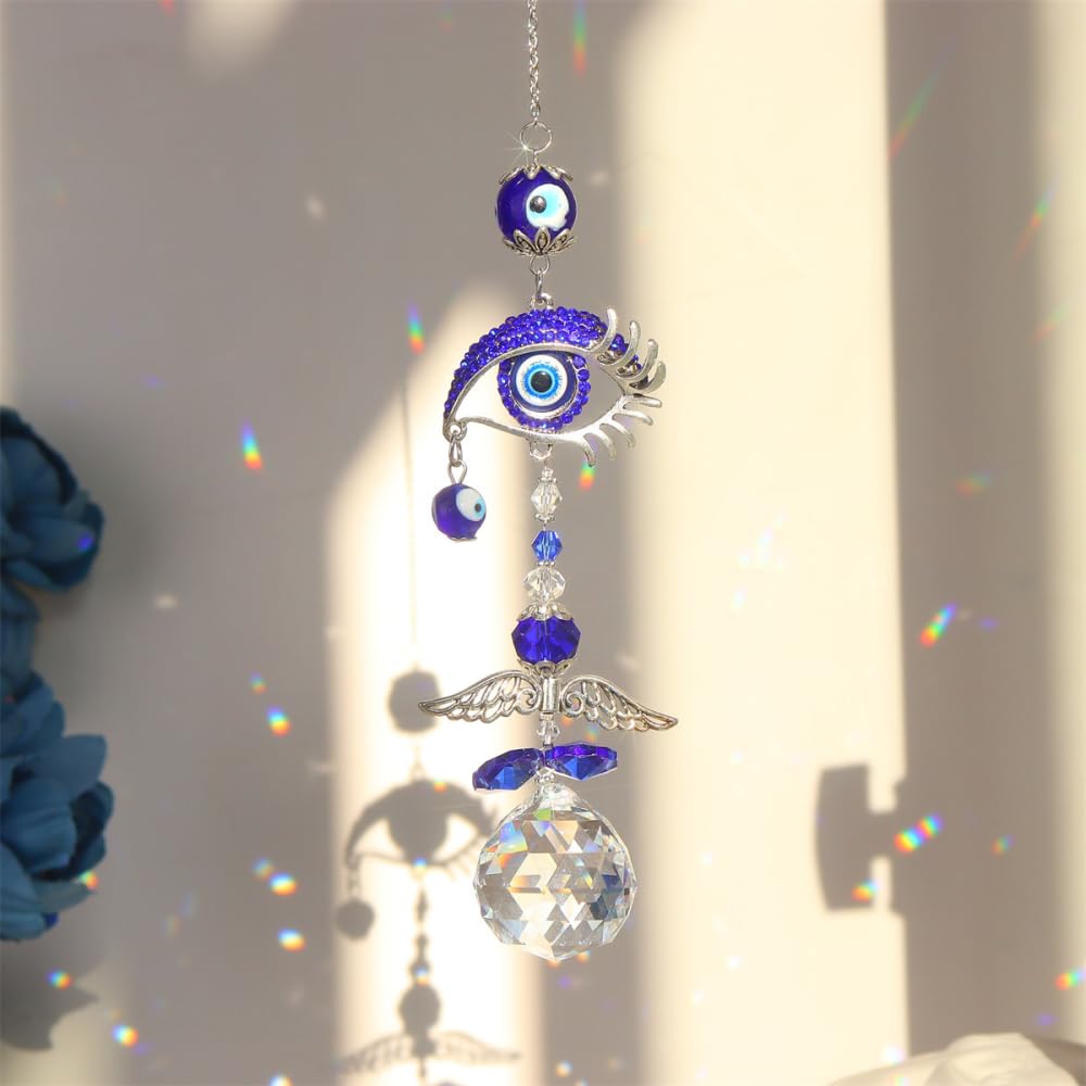 WULILONG Hanging Crystal Suncatcher Blue Evil Eye Suncatchers with Crystal Prism Balls Window Hanging Decoration Ornament Bedroom garden auspicious decoration - Image 2