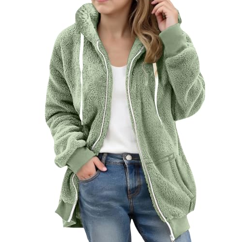 CRNTCEM Cozy Green Sherpa Fleece Jacket for Women - Oversized Zip-Up Hoodie with Pockets - Image 2