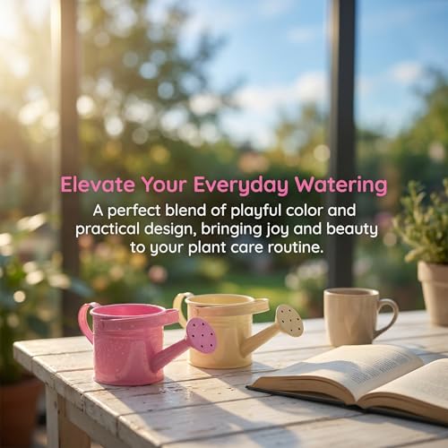 Image of DOITOOL Small Metal Watering can for Kids Pink Mini Flower Watering Pot with Long Spout Portable for Indoor and Outdoor Plant Care