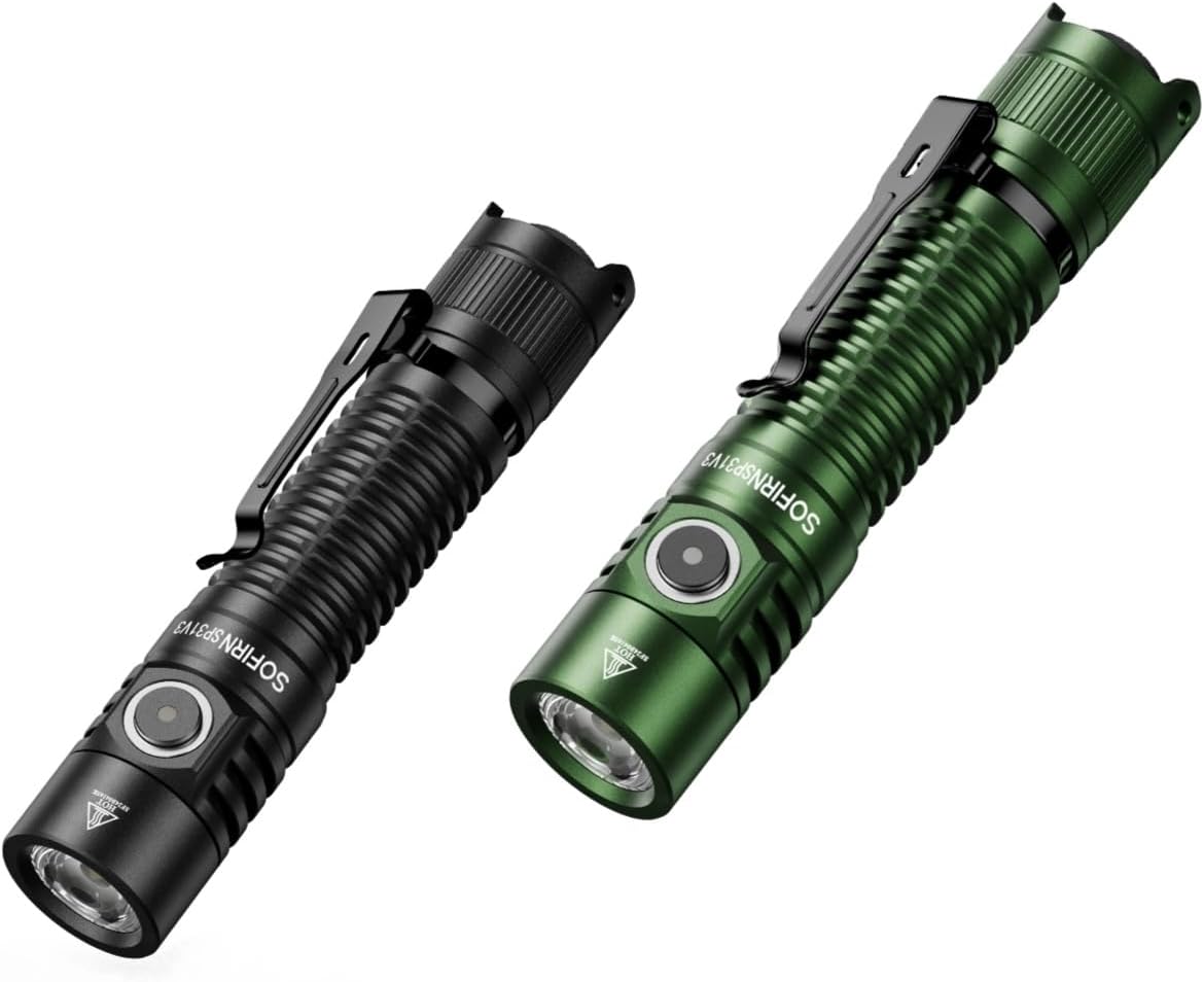77outdoor [Bundle 2Pcs] Sofirn SP31 V3.0 Tactical Flashlight (Black) & SP31 V3.0 Pocket Flashlight (519A / Green)