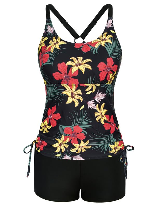 JASAMBAC Bauchweg Badeanzug Damen, Tankini Zweiteiliger Badeanzug Bauchweg Tankini Oberteil Und High Waist Badeshorts Komfortabel Bademode Mit Verstellbare Schultergurte Sportlich Strandmode