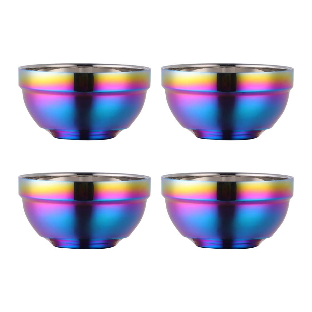 Rainbow 304 Stainless Steel Bowl Set of 4, Double-Walled Heat Soup Bowls