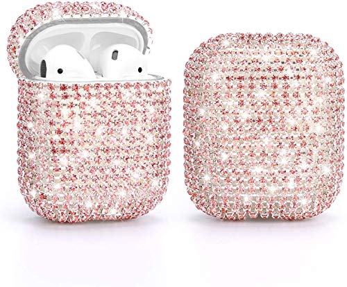 Strass Case Kompatibel mit Apple AirPods 1 & 2, Schutzhülle Luxuriöse Diamanten AirPod Charging Schutzhülle für Apple I10 / I12 TWS (Pink) Cover