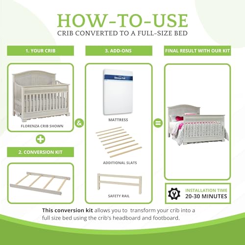 Image of Full-Size Conversion Kit Bed Rails for Dolce Babi Convertible Cribs - Solid Wood Rail - Toddler and Adult Bed Rail for Full-Size Beds - Essential Nursery & Baby Furniture (Sugar Cane)