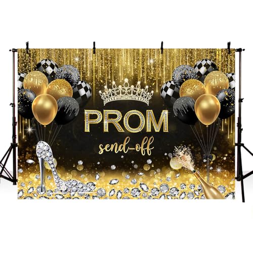 AIBIIN 7x5ft Prom Photo Backdrop for Women, Gold 2025 Graduation Photography Background Class of 2025 Congrats Grad Celebration Prom Party Decoration Supplies College Graduation Banner
