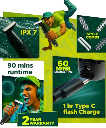 Image of Bombay Shaving Company OmniBlade 3-in-1 Beard and Body Trimmer For Men | Trim, Style, Shave | Type C Flash Charging | Multi Length Settings Comb, Detachable Blades | Gifts For Men
