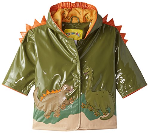 Green Dinosaur PU All-Weather Raincoat for Boys With Fun Dino Spikes and Volcano