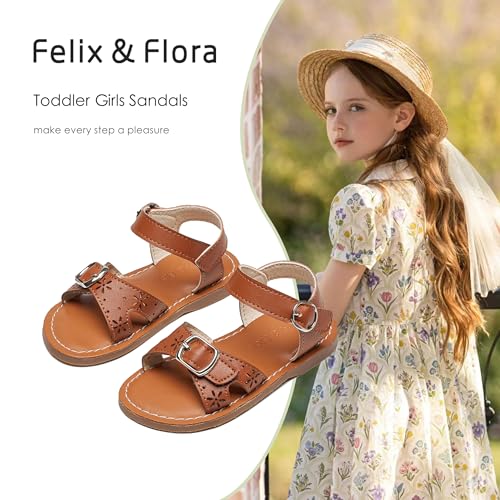 Image of Felix & Flora Toddler Girl Sandals - Flower Girl Dress Shoes Open Toe Little Kid Flats