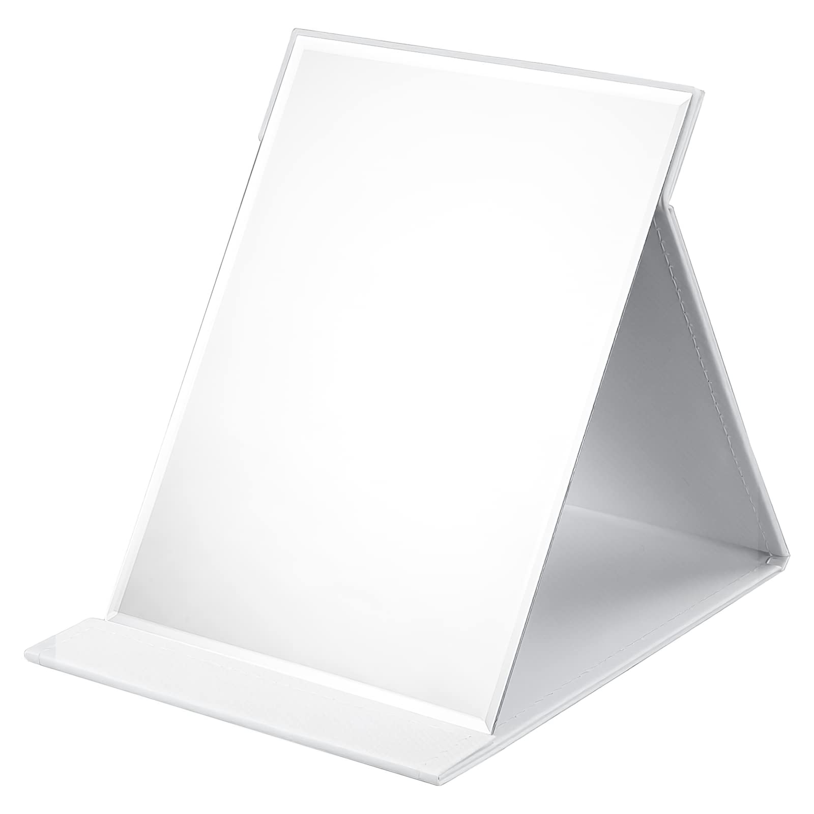 Sponsored Ad – OWLKELA 21x15cm Portable Folding Mirror, Super HD Compact Makeup, White PU Leather Travel, Free Standing Vanity, Tabletop Foldable