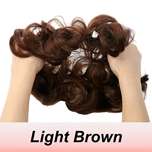 JJstar Messy Hair Bun Curly Wavy Hair Scrunchies Accessories Pieces for Women Girls Synthetic Chignons (Light Brown) - Image 2