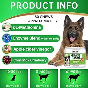 Grass Burn Spot Chews for Dogs – Dog Pee Lawn Spot Saver Caused by Dog Urine – Grass Treatment Rocks – DL-Methionine + Cranberry + Digestive Enzymes – Dog Urine Neutralizer for Lawn – 180 Soft Treats
