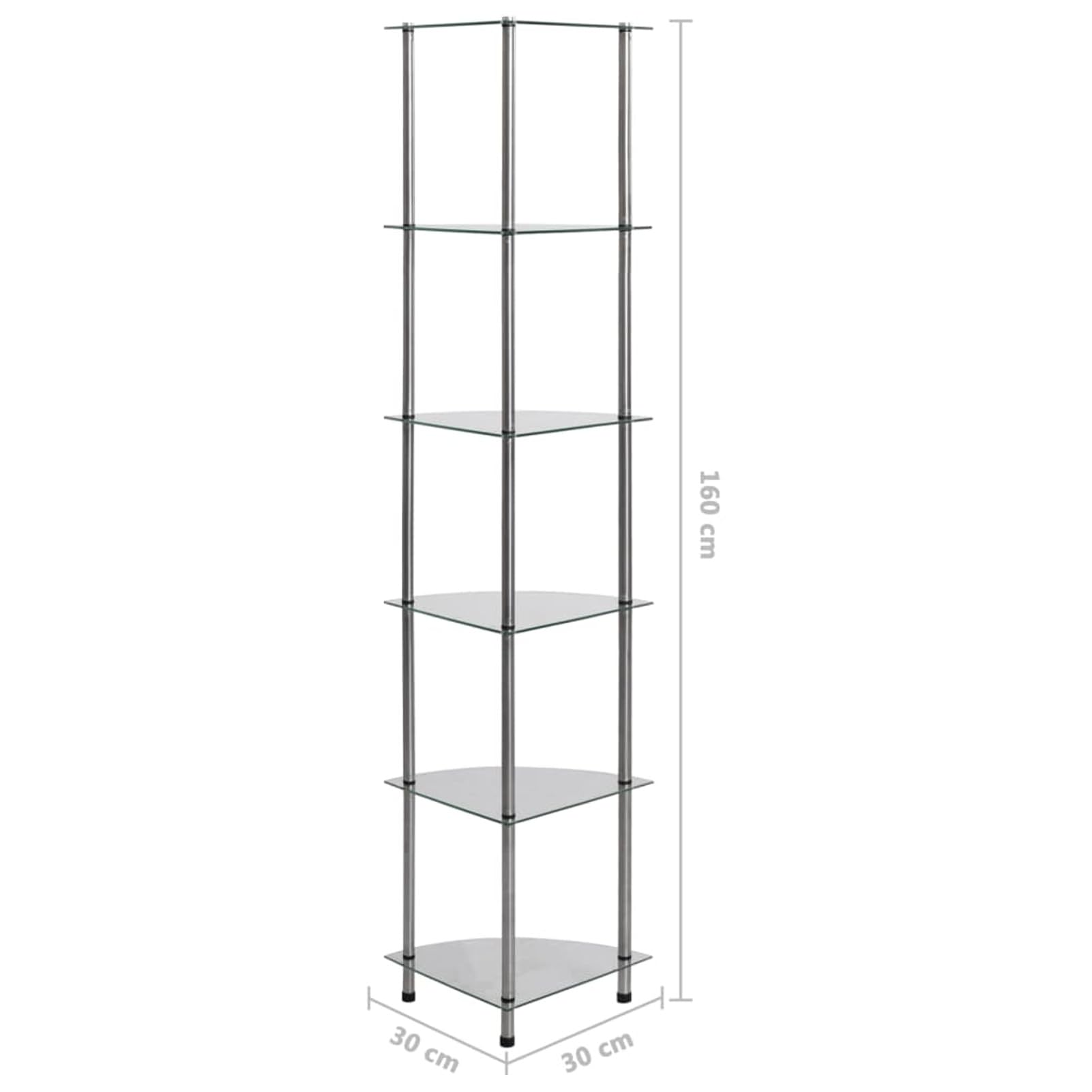 Homgoday Estantería de 6 niveles transparente, 30 x 30 x 160 cm, cristal templado, armario librería, vitrina, librería vertical, ahorra espacio, librería de suelo, para salón o estudio