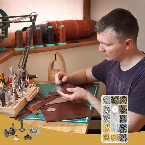 Leder Nieten Set, 360 Set Ledernieten Hohlnieten Metallnieten Doppelkappe Nieten 3 Größen Nieten mit 3 Stück Fixierung Werkzeug Lochzange für DIY Leder Handwerk Tasche Kleidung
