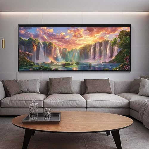 Chute d'eau XXL Peinture Diamant 120x50 cm pour Déco Salon Relaxante
