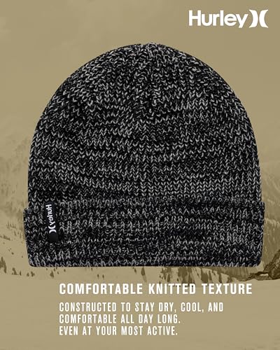 Image of Hurley Men's Cuffed Beanie - Classic Midweight Loose Knitted Winter Hat for Men