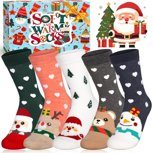 SaiXuan Meias térmicas para mulher, meias de natal para mulher, presentes originais para mulher, meias de inverno para menina, confortáveis e macias, presente, 5 pares 36-41, multicolorido