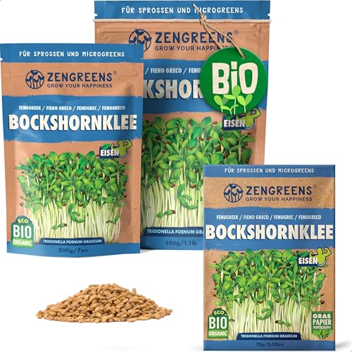 ZenGreens - Bio Bockshornklee Samen - Wähle zwischen 10g 200g und 500g - Bockshornkleesamen mit Keimrate von über 97% - Keimsprossen - Bockschorn Klee Samen - wiederverschließbare Verpackung