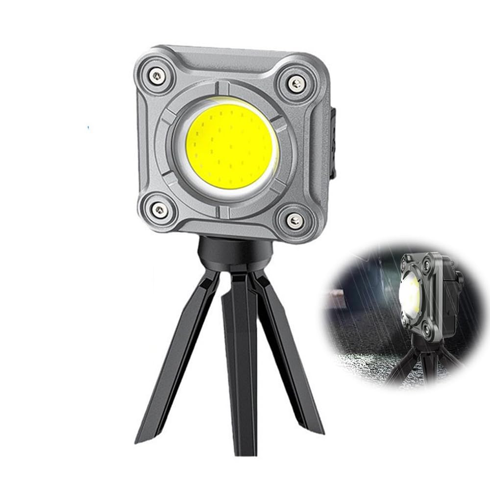 Azonee Rechargeable LED Work Light, 2000 Lumens, Magnetic Base, 3 Light Modes, COB Flood Light with Tripod, 180° Rotation, Portable Cordless Light for Car Repair, Fishing