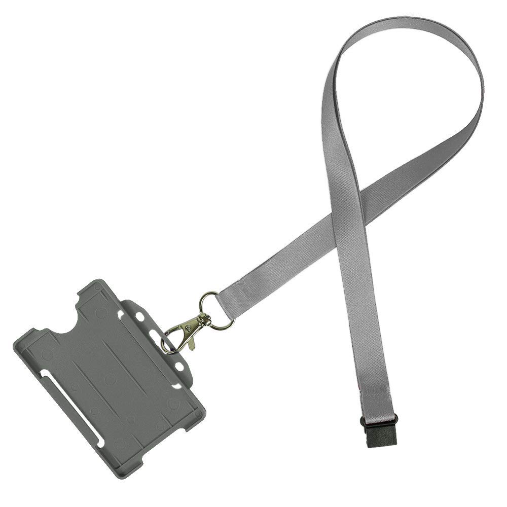 Pack of 50 Grey Lanyards with Open Faced Card Holder for ID Cards, Name Badges, and More - Durable Breakaway Grey Neck Strap Suitable for Everyday Use