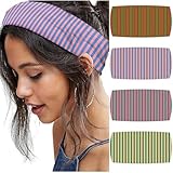 4pcs Striped Headbands for Women Wide Head Bands for Women's Hair Non Slip Wraps Elastic Stretchy Fashion Bandanas Workout Yoga Cute Hair Bands for Women's Hair Accessories