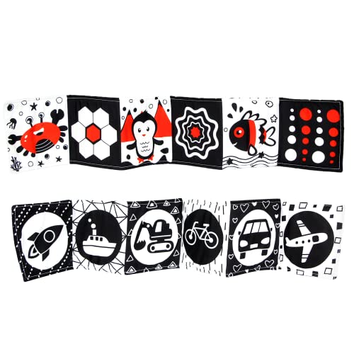 KAKIBLIN Libro de tela para bebé de alto contraste en blanco y negro para educación temprana,...