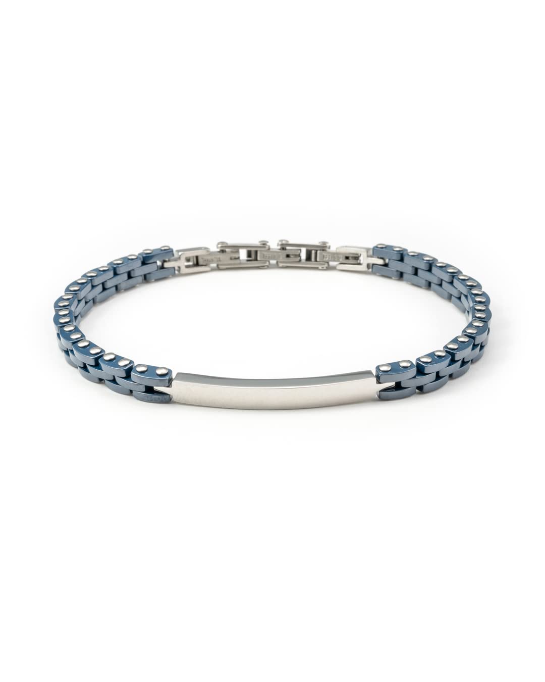 doble aro doble aro - Pulsera Personalizable en Cuero con Chapa de Acero | para Hombre | Joyería Masculina | Regalo Ideal para Papás | Detalle para Hombres (Modelo Cerámica Blue, Acero inoxidable)