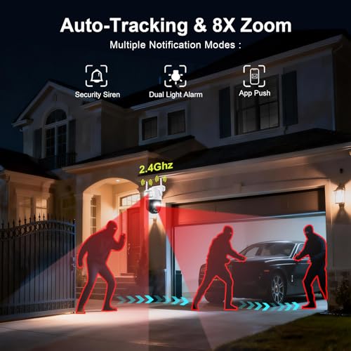 Image of Outdoor Camera Wired 3 Lens, 32GB Local Storage, 8X Hybrid Zoom, WiFi Security Cameras 24 /7 Recording, Pan /Tilt 360 View Auto Tracking, Free AI Detection, Color Night Vision, 2 Way Talk
