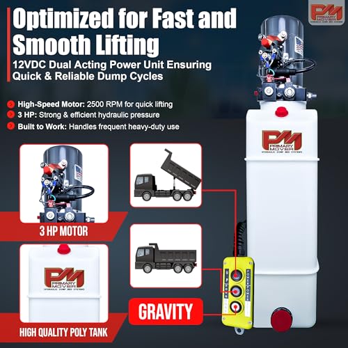 KTI 12Vdc Double Acting 13qt Hydraulic Pump for Dump Trailer - Hydraulic Power Unit - Dump Trailer Pump 13 Quart Poly Reservoir with Remote Controller (DC-45597-13) - Thumbnail 3