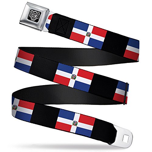 Buckle-Down Seatbelt Belt - Dominican Republic Flags/Black Blocks - 1.5