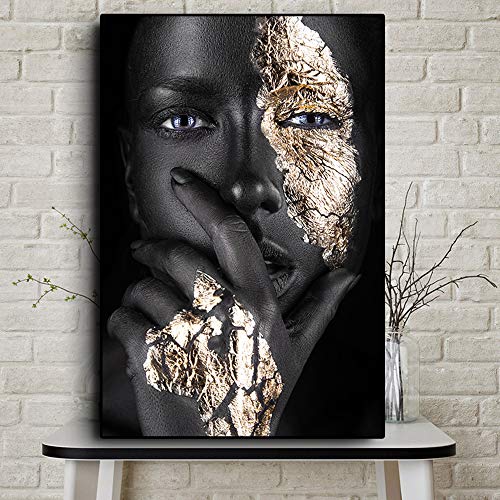 Glosell African Art Black And Gold Woman Oil Painting On Canvas Cuadros Posters Girl Canvas Print Scandinavian Wall Art Picture For Girls Living Room Bedroom Decoration(No Frame) #TOP7