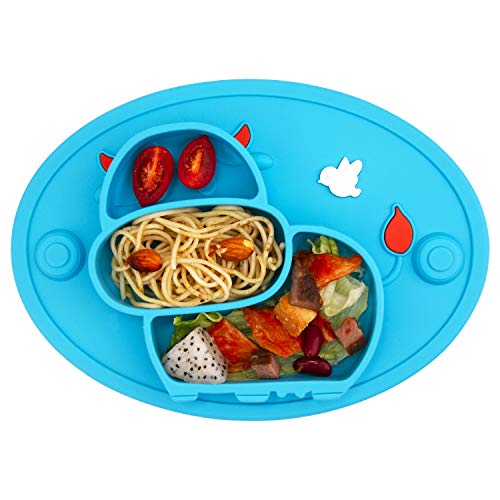 Qshare Toddler Plate, Portable Baby Plates for Toddlers and Kids, BPA-Free Strong Suction Plates for Toddlers, Dishwasher & Microwave Safe Silicone Placemat 11x9x1.4 inch