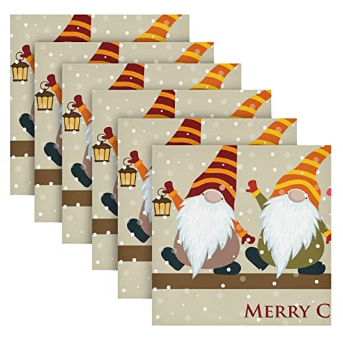Happy Gnomes Christmas Napkins Set Of 6 Winter Snow Leaves Berry Cloth Dinner Napkins For Dining Table Seasonal Kitchen Holiday Party Housewarming Gift 20X20 Inches #TOP7