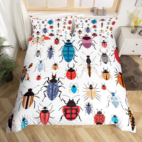 Beetles Bedding Set Queen,Colorful Beetles Comforter Cover