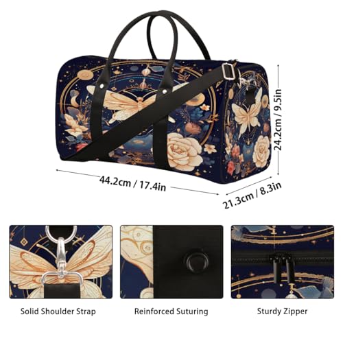 Mystical Butterfly Flower Travel Duffel Bag Sports Tote Gym Bag Waterproof Tear-Resistant Carry On Overnight Bag Foldable Weekender Bag for Gym Travel Getaway Beach Sports2