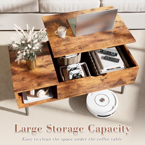 image for OLIXIS Wooden Coffee Table, Lift Top Coffee Table with Large Hidden Co
