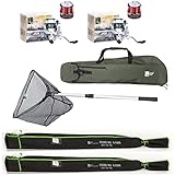 Zite Fishing Angel-Set Feeder-Angeln / 2 Feeder-Ruten 3,60m / 2 Angelrollen mit Schnur Bespult + Alu-Ersatzspulen / 1 Rutentasche 150cm / 1 Unterfangkescher 2,10m